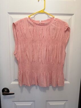 H&M Light Pink Sleeveless Smocked Peplum Blouse